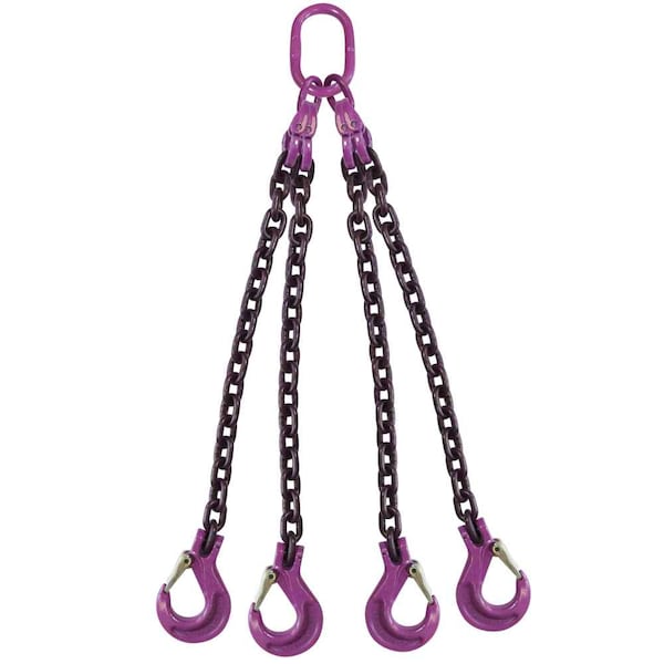 1/2" x 10' - 4 Leg Chain Sling w/ Sling Hooks - Grade 100
